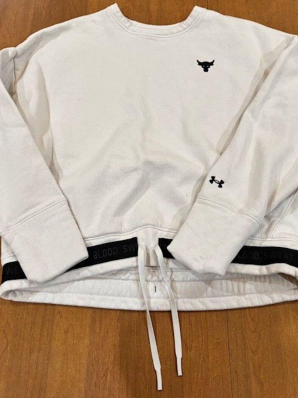 Under Armour Sweatshirt Womens XL Loose Fit Cropped White Blood Sweat Respect